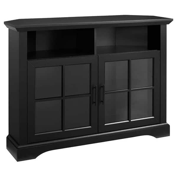 Glass Door Tall Corner TV Stand for TVs up to 50" in Solid Black 42 inches Bed Bath & Beyond